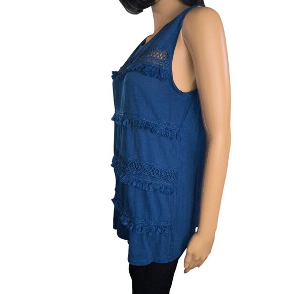 LOFT Womens Sleeveless Fringe Embroidered Top Small Coastal Cowgirl Lagenlook - Picture 3 of 10